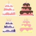 Cake set. Cake and sweets. Birthday cake. Bakery. Icons. Candles. Royalty Free Stock Photo